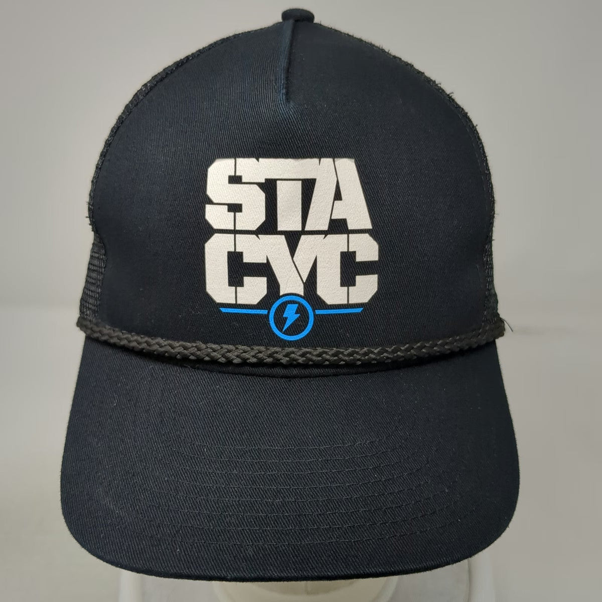 Cobra Trucker Hat Black One Size STACYC Logo Mesh Snapback Rope Brim Electric