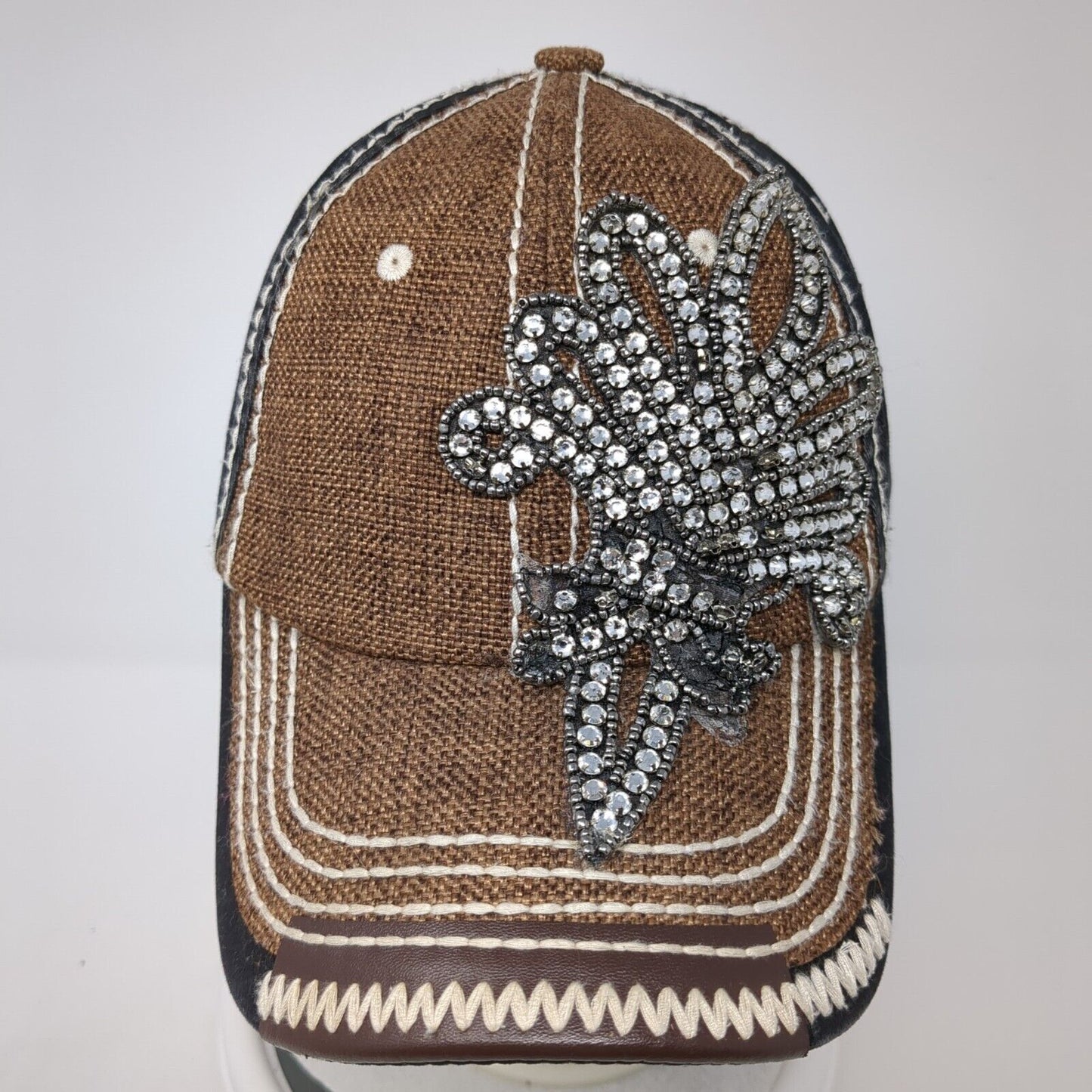 Unbranded Slideback Straws Hat Brown One Size Adjustable Rhinestone Jeweled