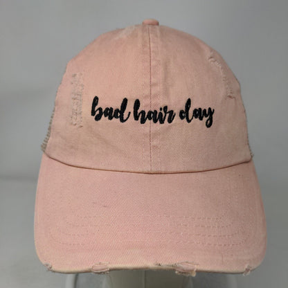 Bad Hair Day Strapback Trucker Hat Pink OSFM Ponyback Distressed David and Young