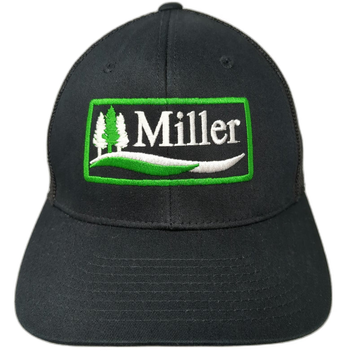Flexfit Baseball Cap Black One Size Miller Beer Logo Trucker Mesh Stretch Hat