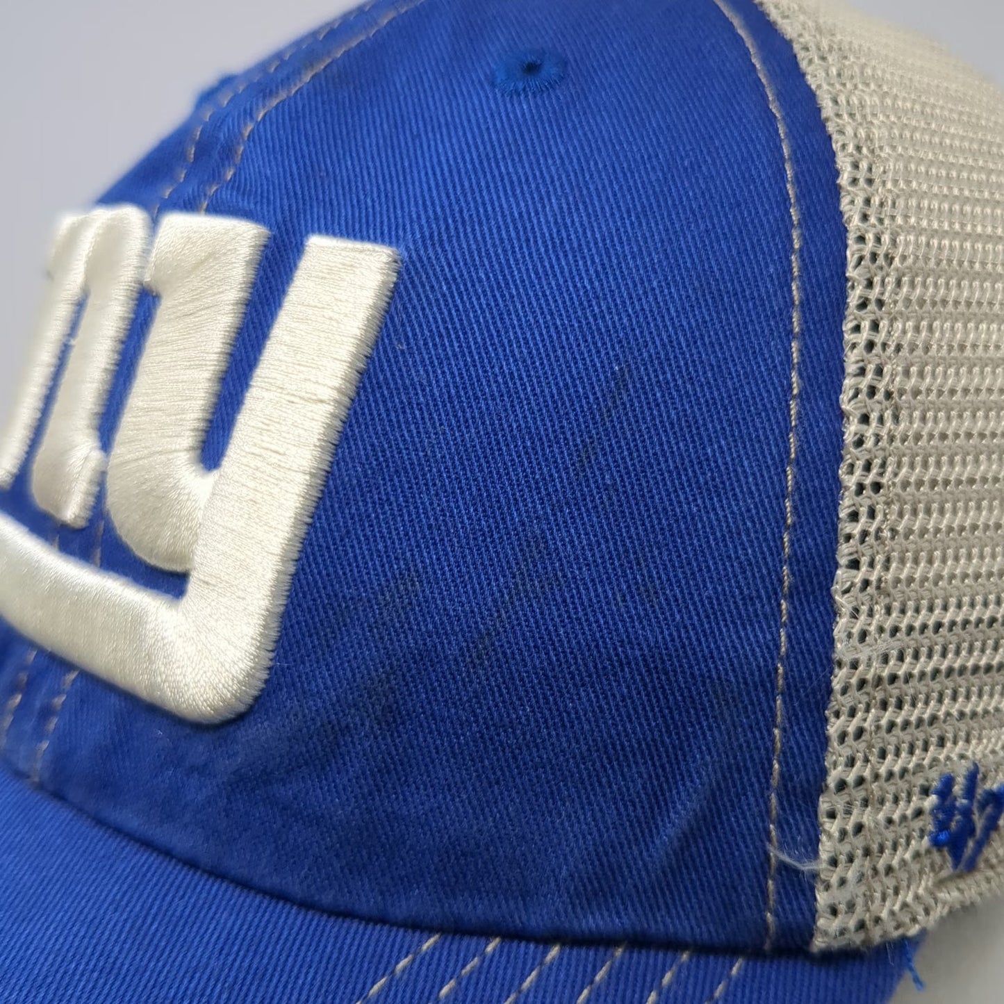 '47 New York Giants NFL Trucker Hat Blue Beige White Green OSFM Snapback Mesh