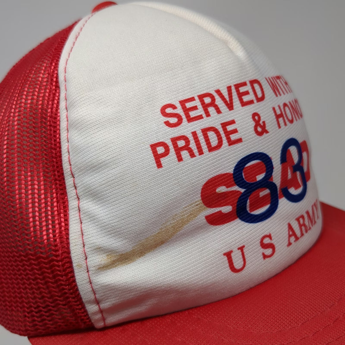 Vernon Trucker Hat Red One Size US Army Served Pride Honor Snapback Mesh Graphic