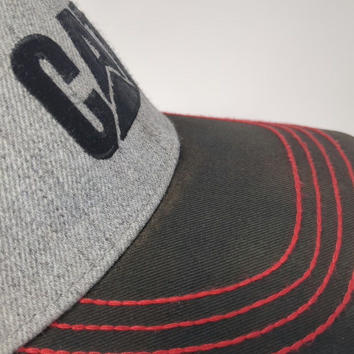 CAT Baseball Cap Gray Black Red One Size Stretch Fit Mesh Back Stitching Hat
