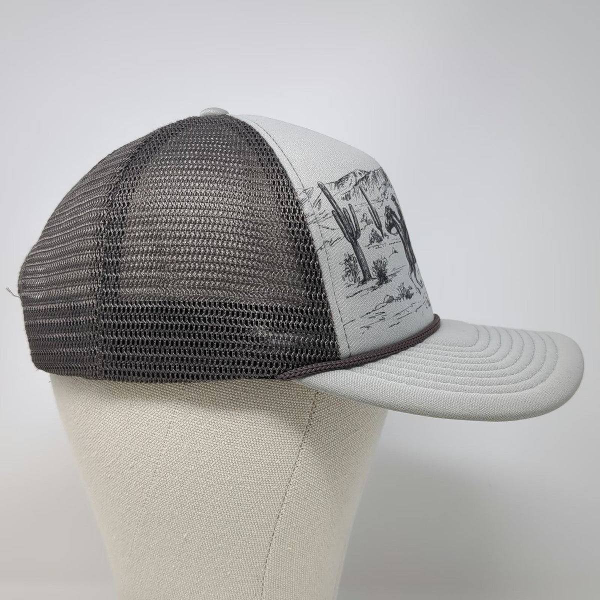 Dusti Rhoads Trucker Hat Gray OSFM Western Cowboy Horseback Mesh Foam Snapback