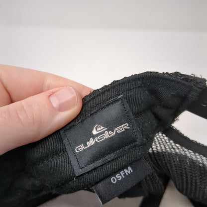 Quicksilver Leather Patch Logo Trucker Hat Gray One Size Mesh Back