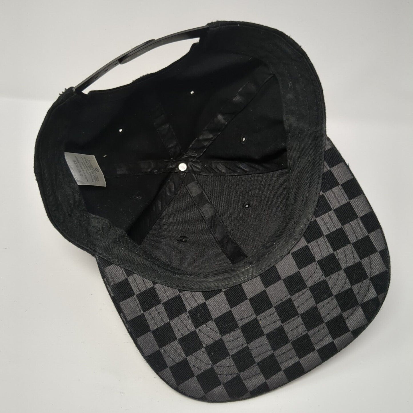 Unbranded Snapback Hat Black One Size Adjustable Vented Holes 6 Panel Check