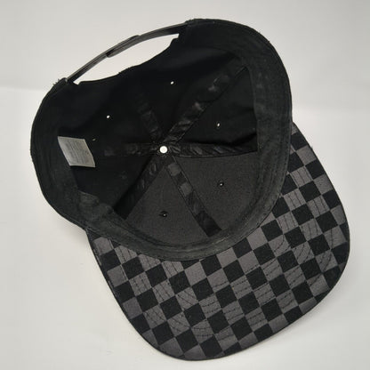 Unbranded Snapback Hat Black One Size Adjustable Vented Holes 6 Panel Check