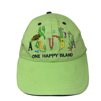 Aruba One Happy Island Strapback Hat Green 58cm Adjustable Embroidered