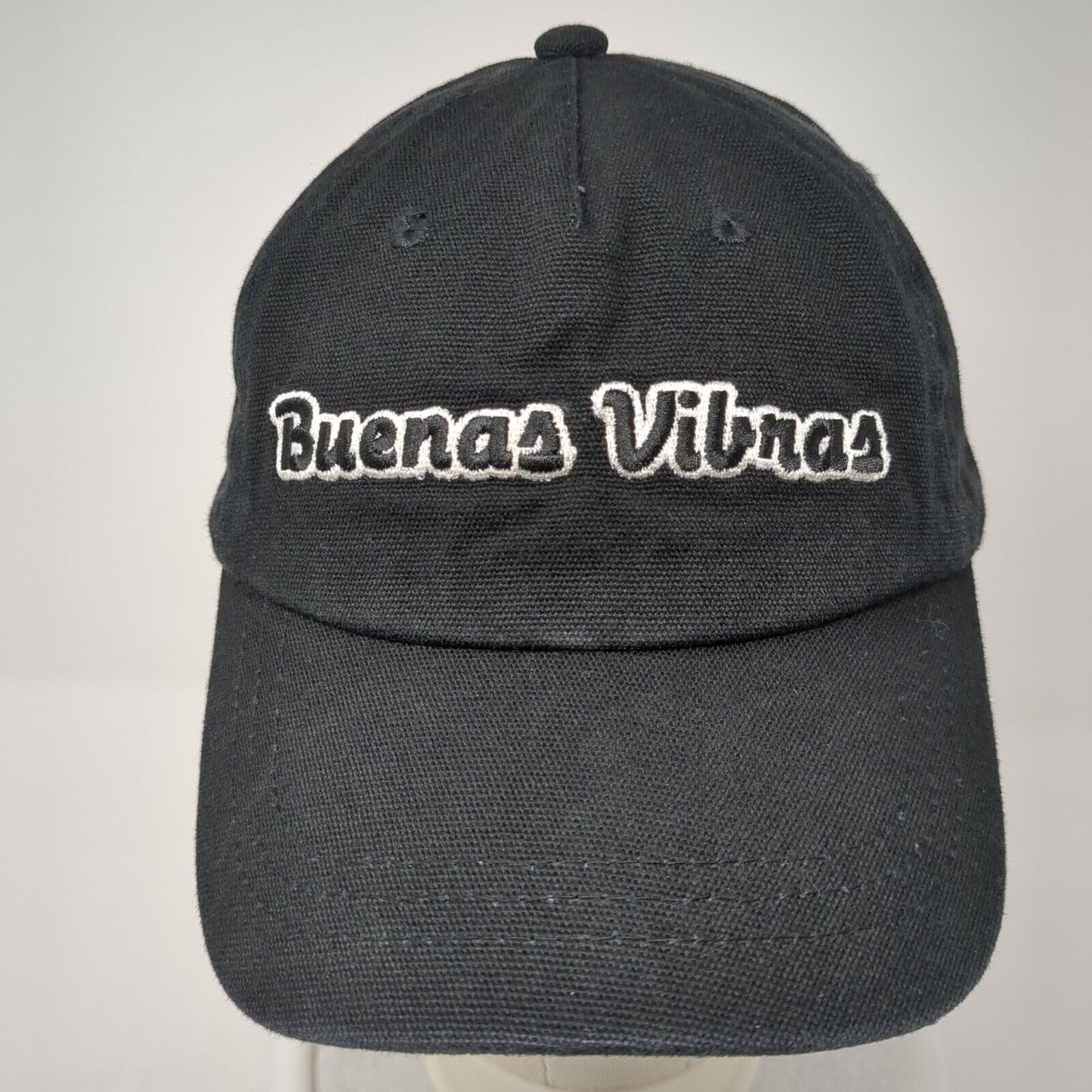 Buenas Vibras Slideback Hat Black One Size Adjustable Leather Strap