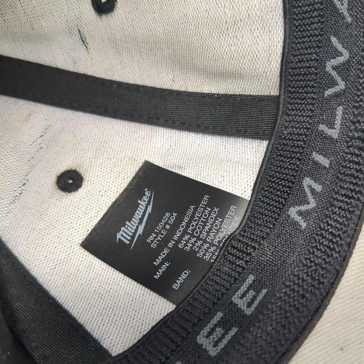 Milwaukee Tool Logo Black Cap M Stretch Fit Hat Curved Brim Gray Red Tab Work