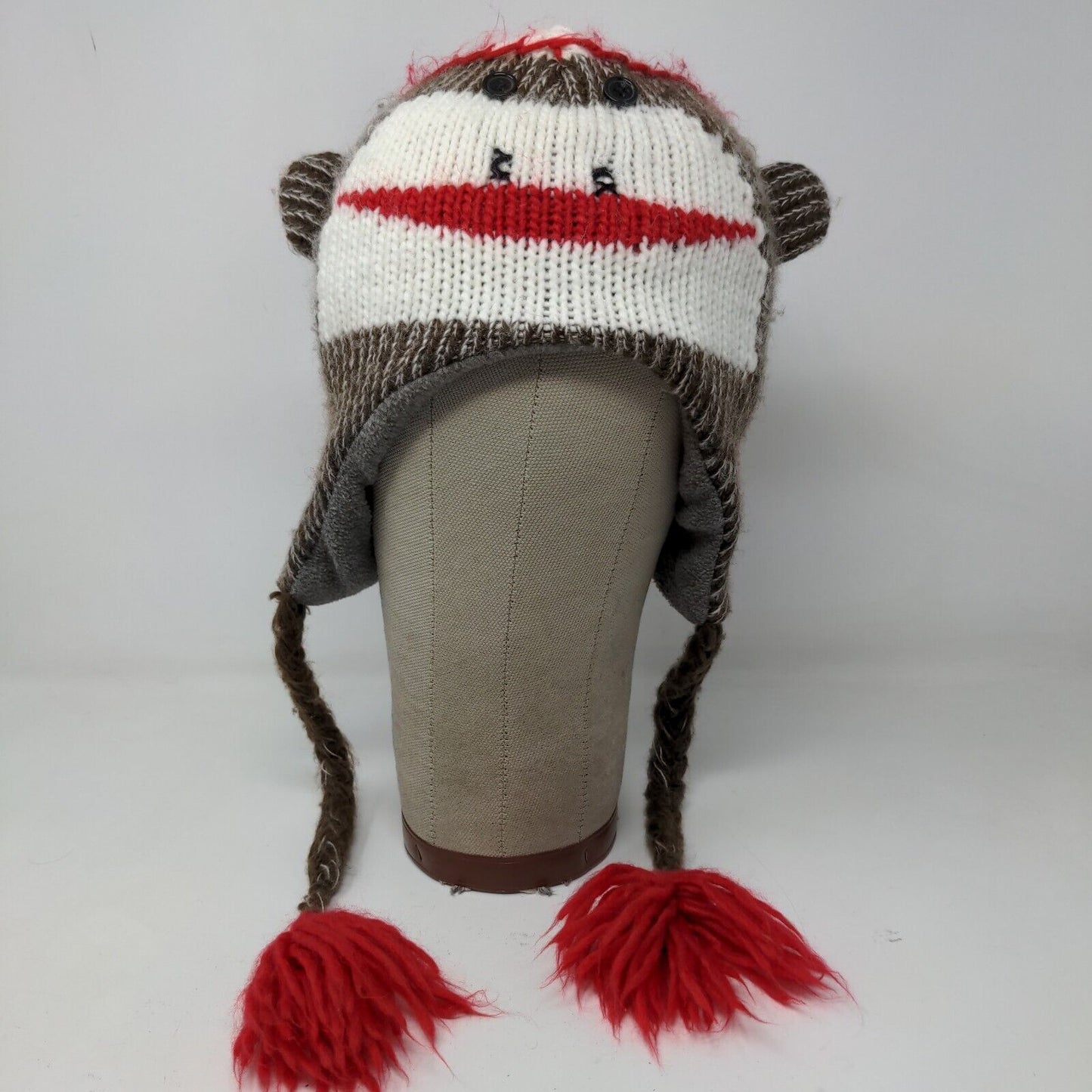 Sock Monkey Boy's Knit Beanie Hat Cap Multicolor 100% Acrylic Fleece Lined