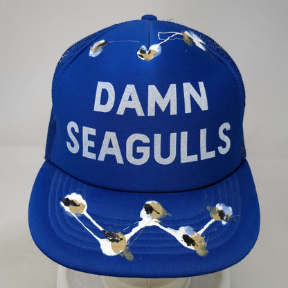 SWR Blue Vintage Trucker Hat Damn Seagulls Novelty Bird Poop Mesh Snapback