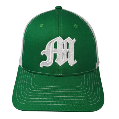 Old English Letter M Snapback Trucker Hat Green One Size Mesh Back