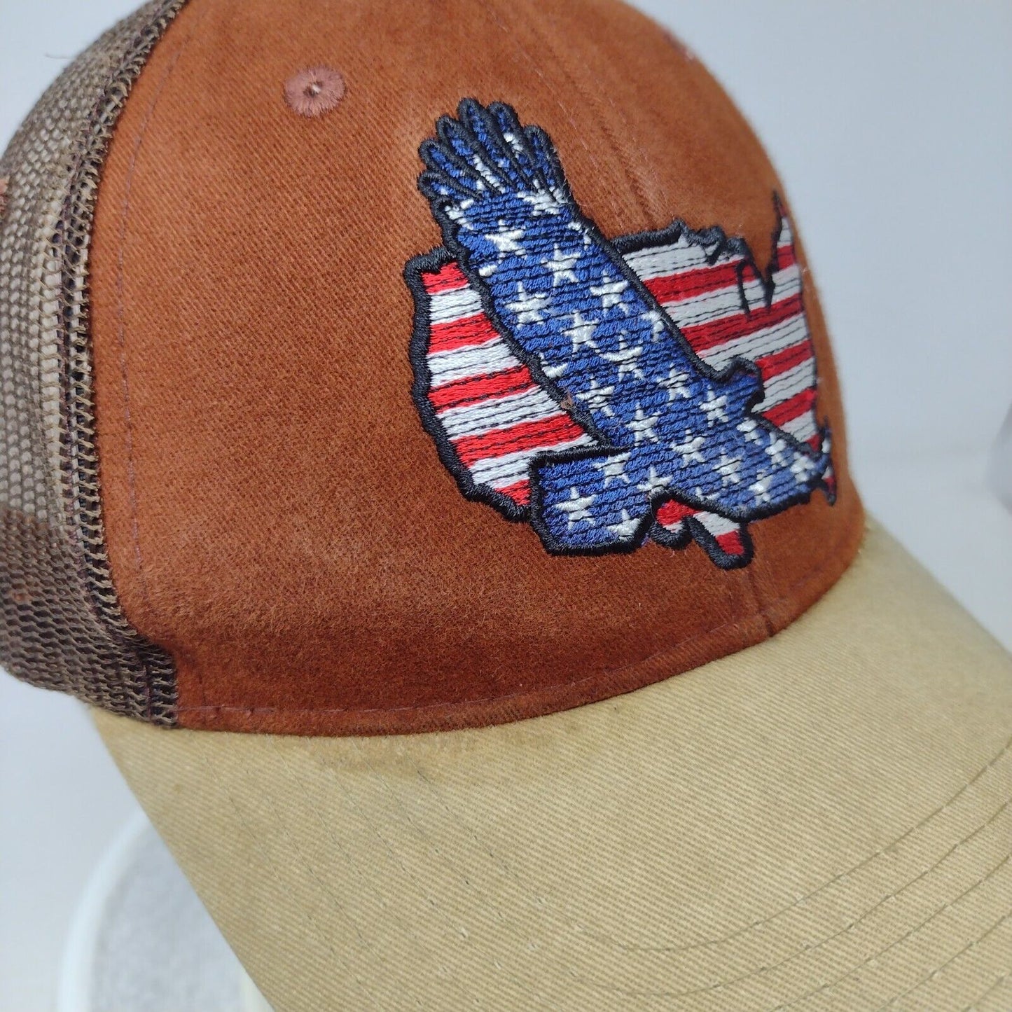 American Flag Eagle Strapback Trucker Hat Multi One Size Mesh Back