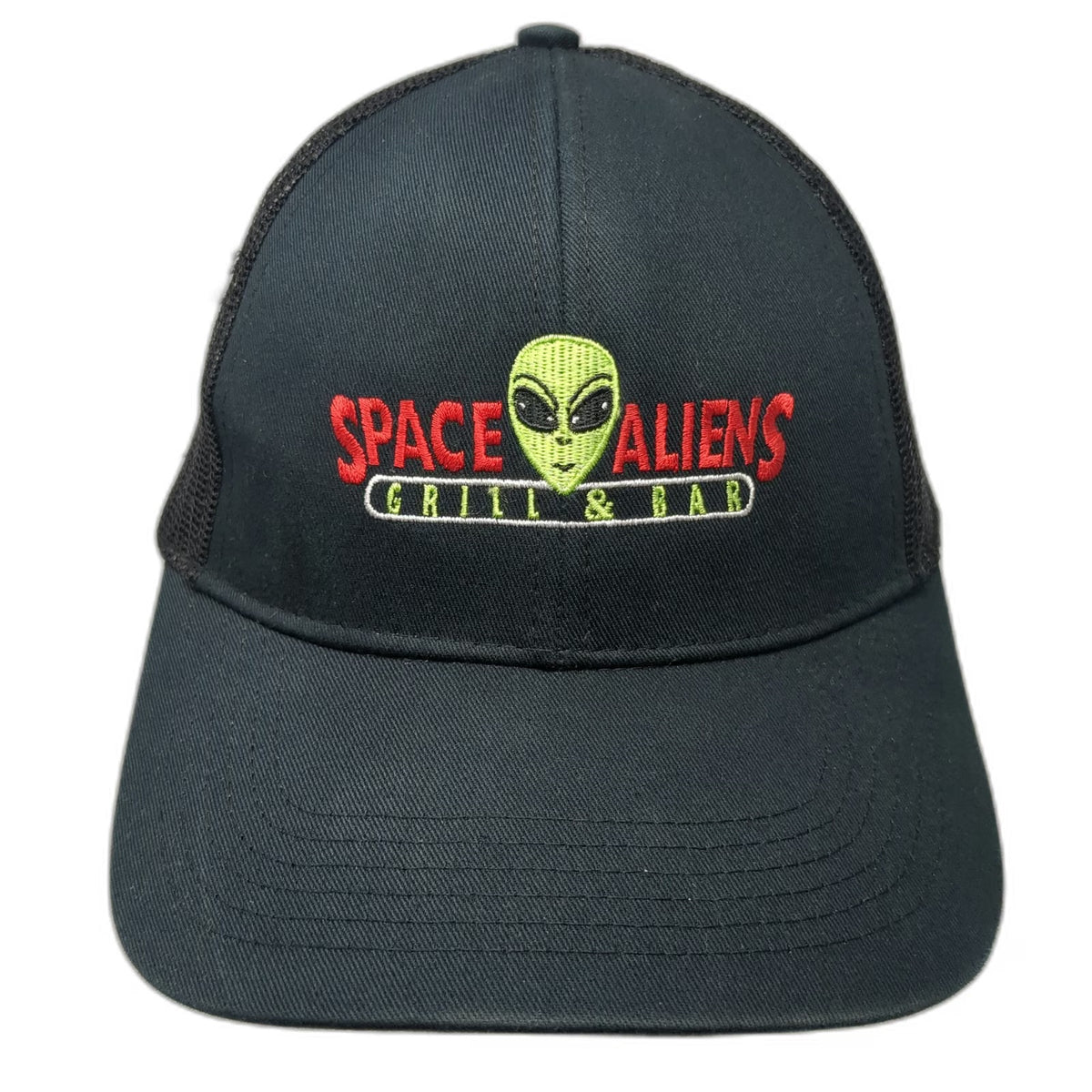 Cap America Trucker Hat Black One Size Space Aliens Grill & Bar Mesh Snapback