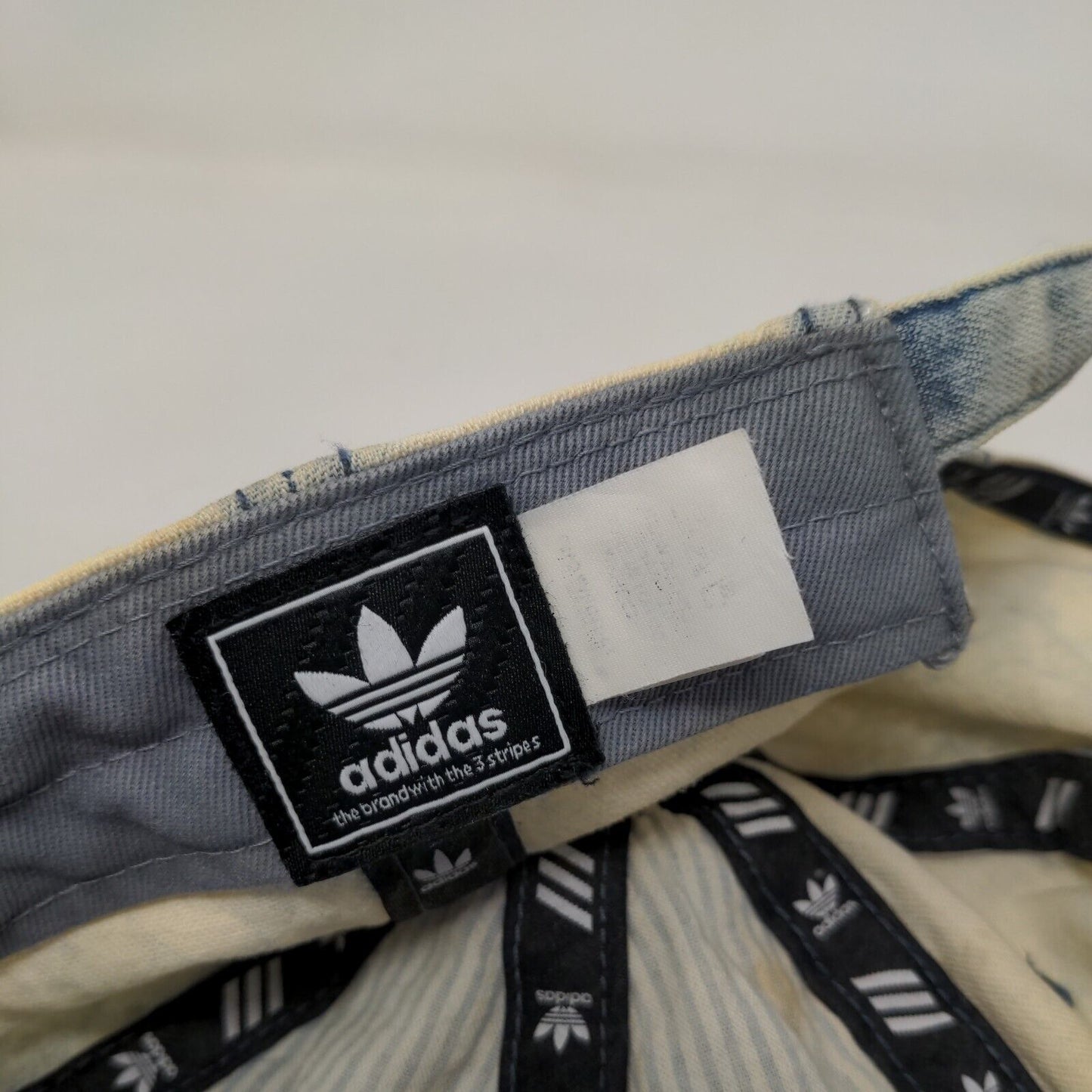 Adidas Slideback Hat Blue OS Adjustable Embroidered Trefoil Acid Wash Denim