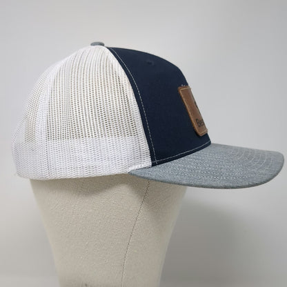 Richardson Trucker Hat Blue Gray White One Size Leather Patch Mesh Back Snapback