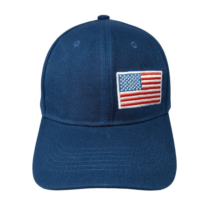 American Flag Strapback Hat Blue One Size Adjustable Embroidered Patriotic
