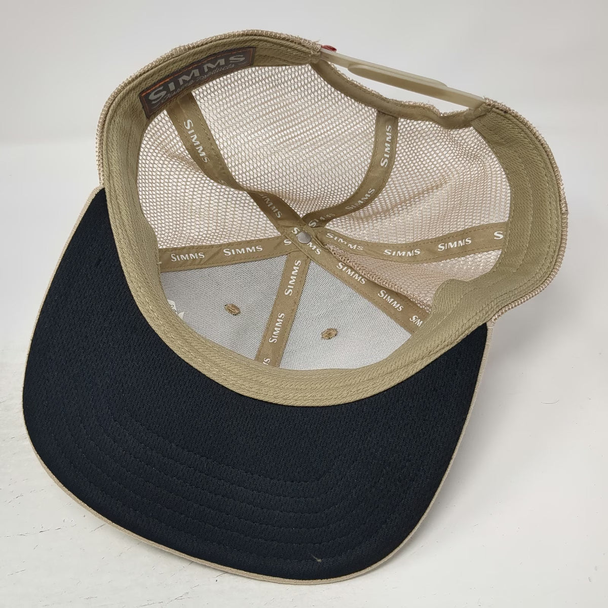 Simms Trucker Hat Beige One Size Fishing Fly Mesh Snapback Curved Brim Outdoor
