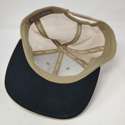 Simms Trucker Hat Beige One Size Fishing Fly Mesh Snapback Curved Brim Outdoor