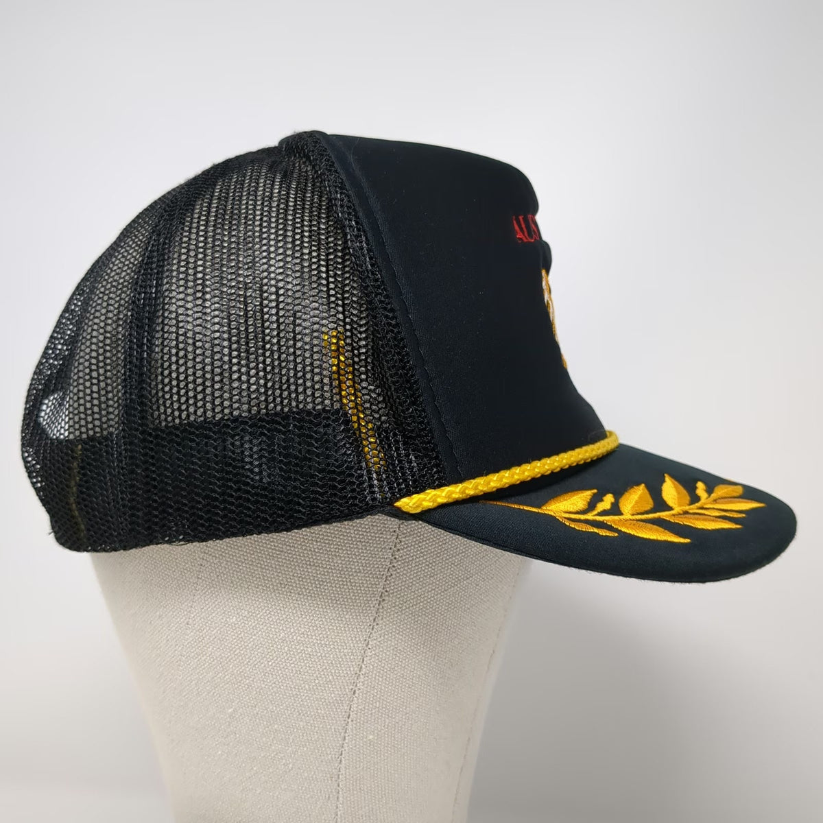 Trucker Hat Black One Size Austria Eagle Coat of Arms Scrambled Eggs Gold Rope
