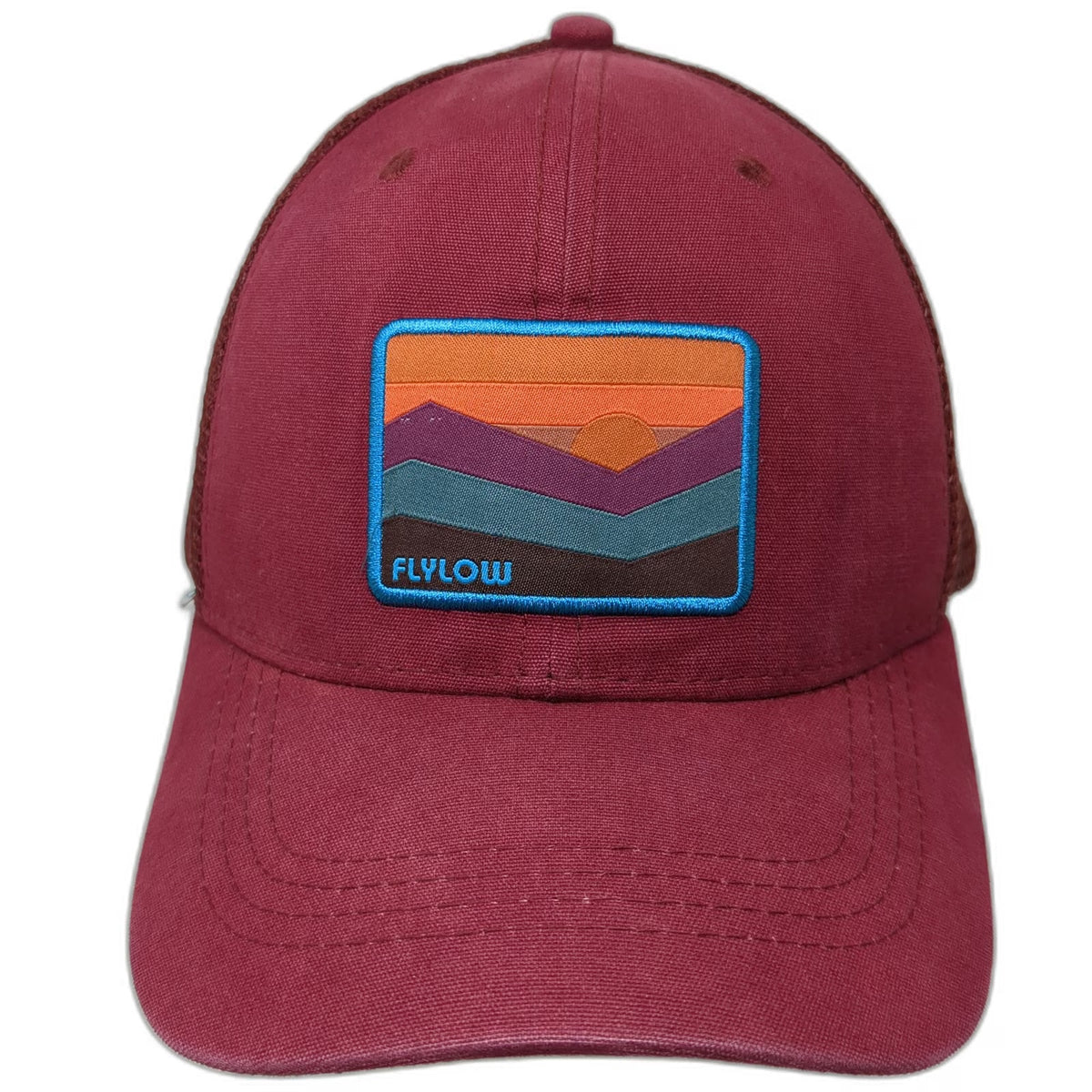 Flylow Trucker Hat Red One Size Mountain Landscape Patch Mesh Snapback Outdoor