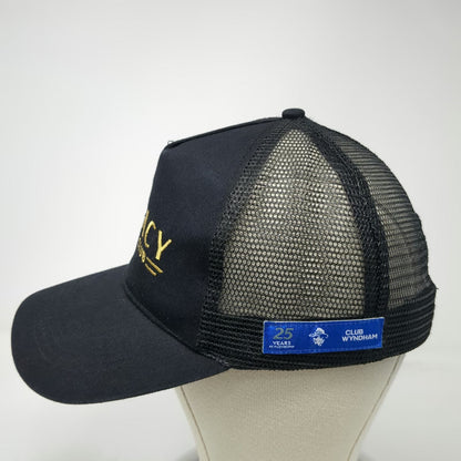 Legacy Motor Club Trucker Hat Black One Size Mesh Back Snapback Gold Embroidery