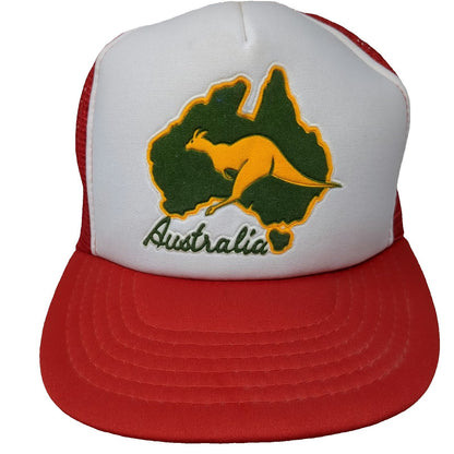 Trucker Hat Red White One Size Australia Kangaroo Map Graphic Mesh Snapback