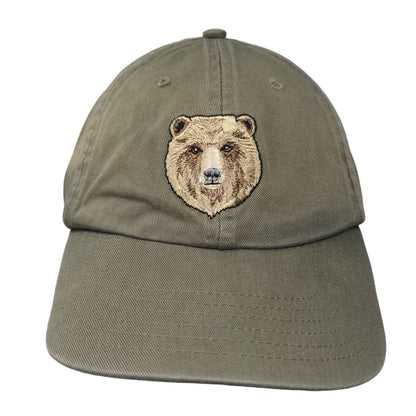 Grizzly Bear Face Strapback Hat Green One Size Embroidered 6 Panel