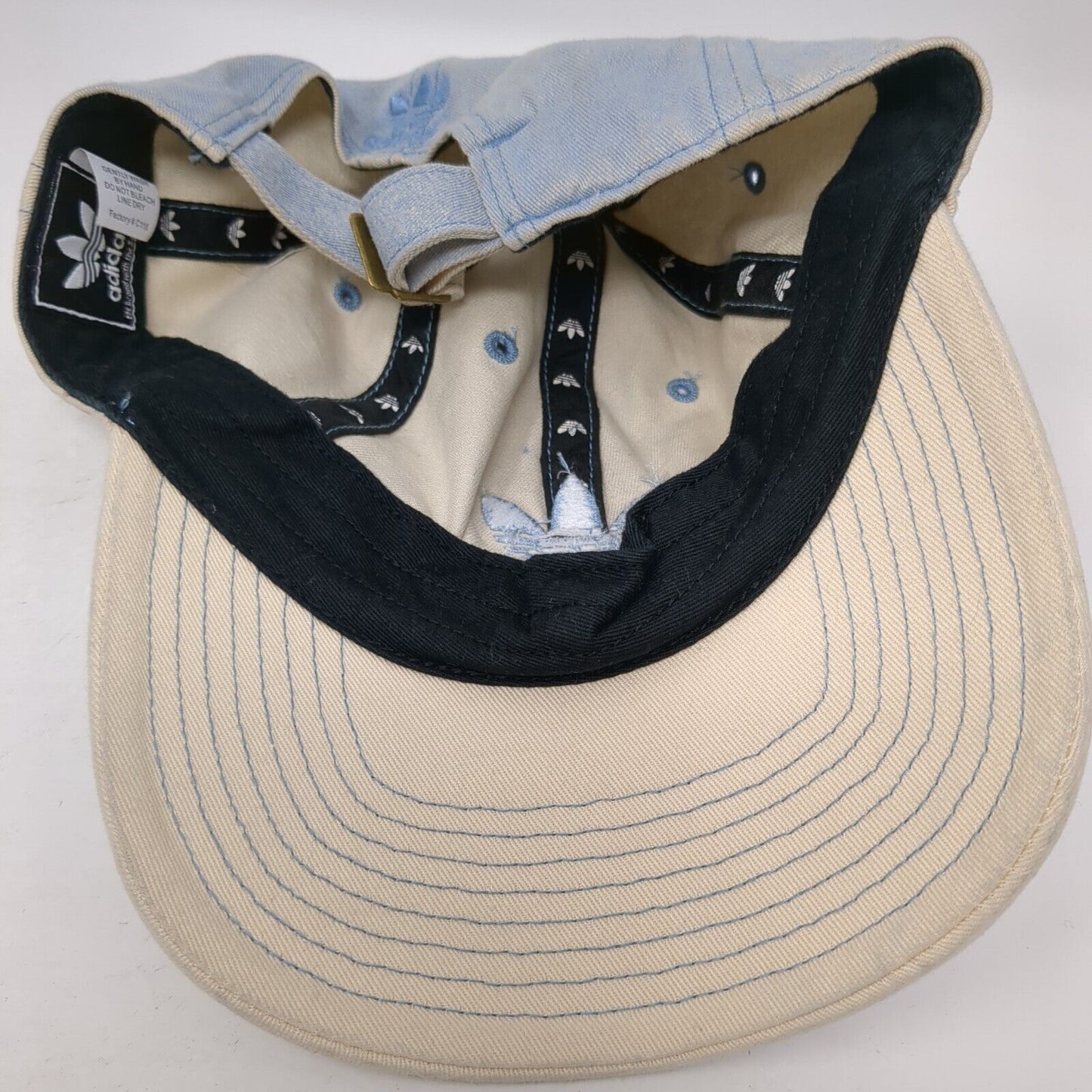 Adidas Slideback Hat Blue One Size Adjustable Embroidered Trefoil Denim Cotton