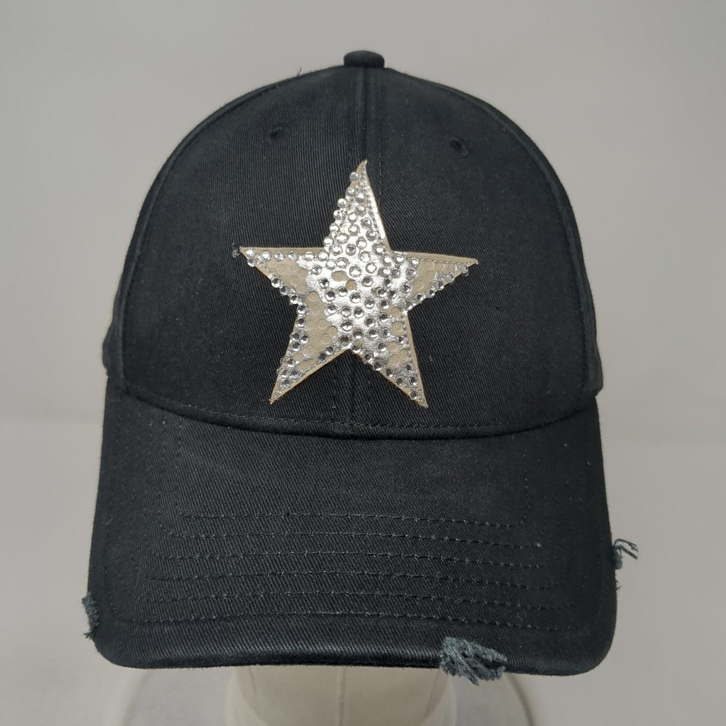 Star Slideback Baseball Cap Black One Size Adjustable Distressed Royal Plush
