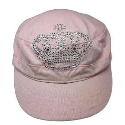 HG Army Cap Pink One Size Rhinestone Crown Hollywood Strapback Cotton Hat