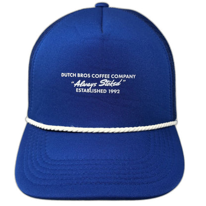 Dutch Bros Coffee Company Trucker Hat Blue One Size Snapback Rope Always Stoked