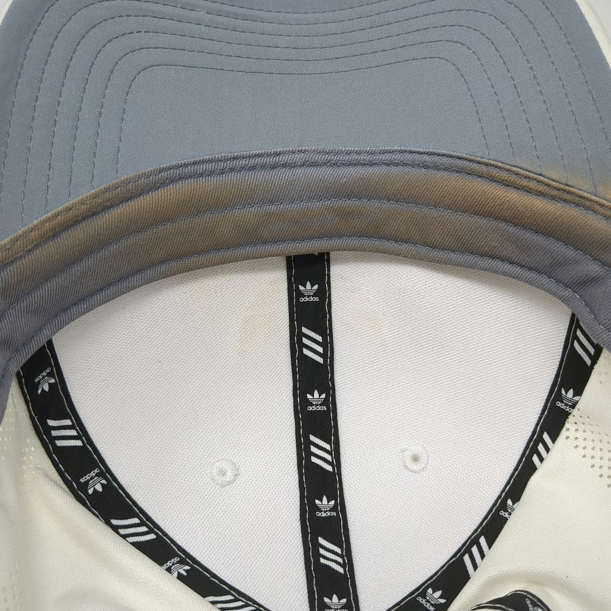 Adidas Snapback Hat White One Size Perforated 3-Stripes Rubberized Logo 6 Panel