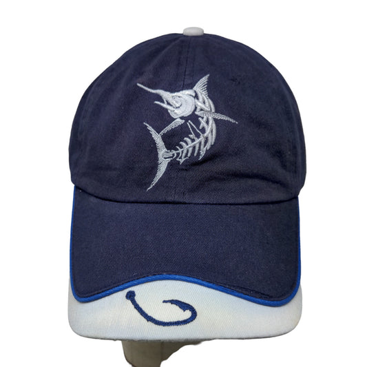 The Tackle Box Men's Strapback Hat Blue Size OSFM Embroidered Skeleton Fish Logo