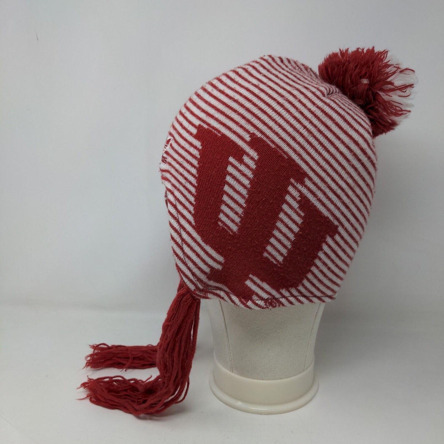 Adidas Men's Knit Beanie Hat Cap Red White Striped OSFA IU Hoosiers 100% Acrylic