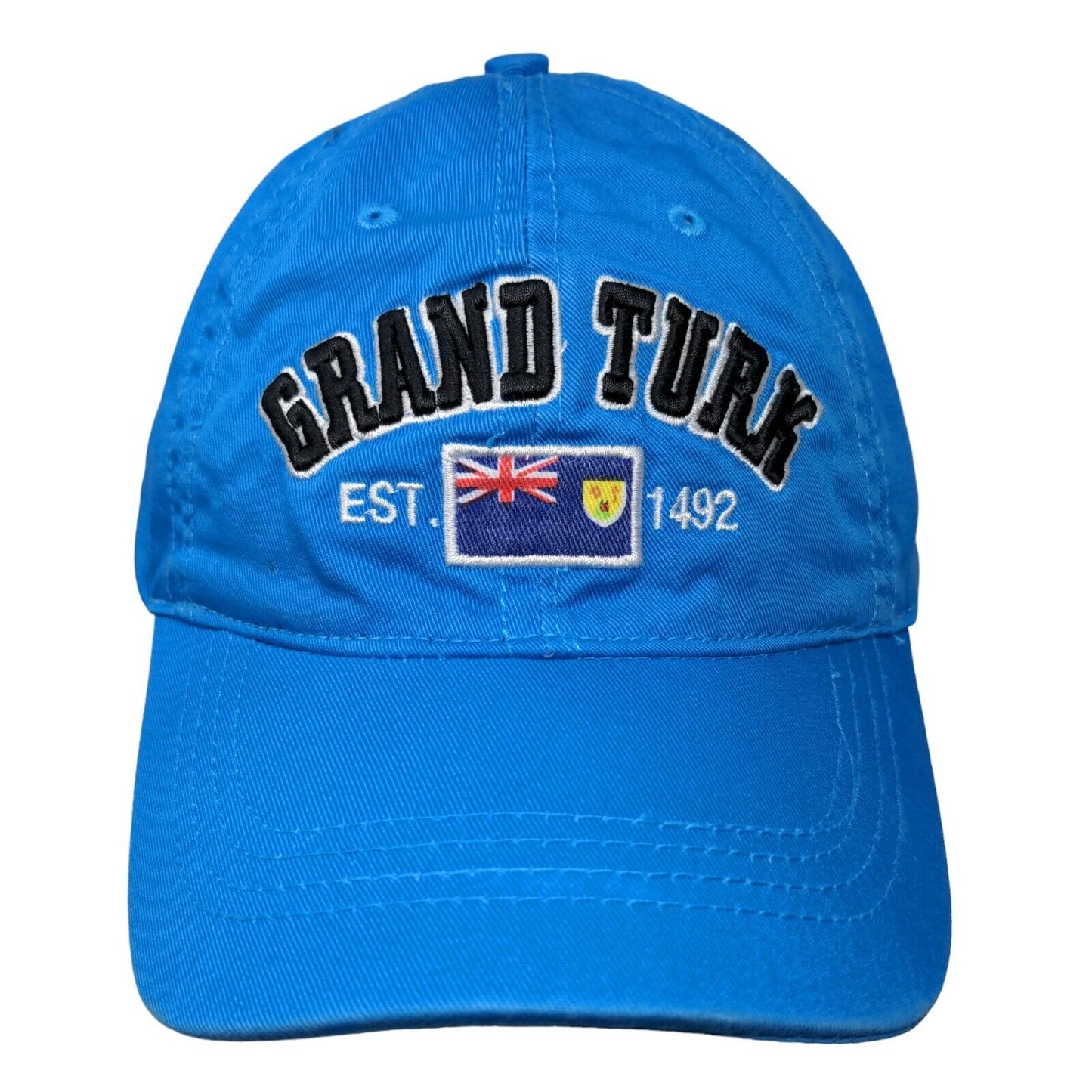 Grand Turk Est 1492 Strapback Hat Blue One Size Embroidered Caribbean Outpost