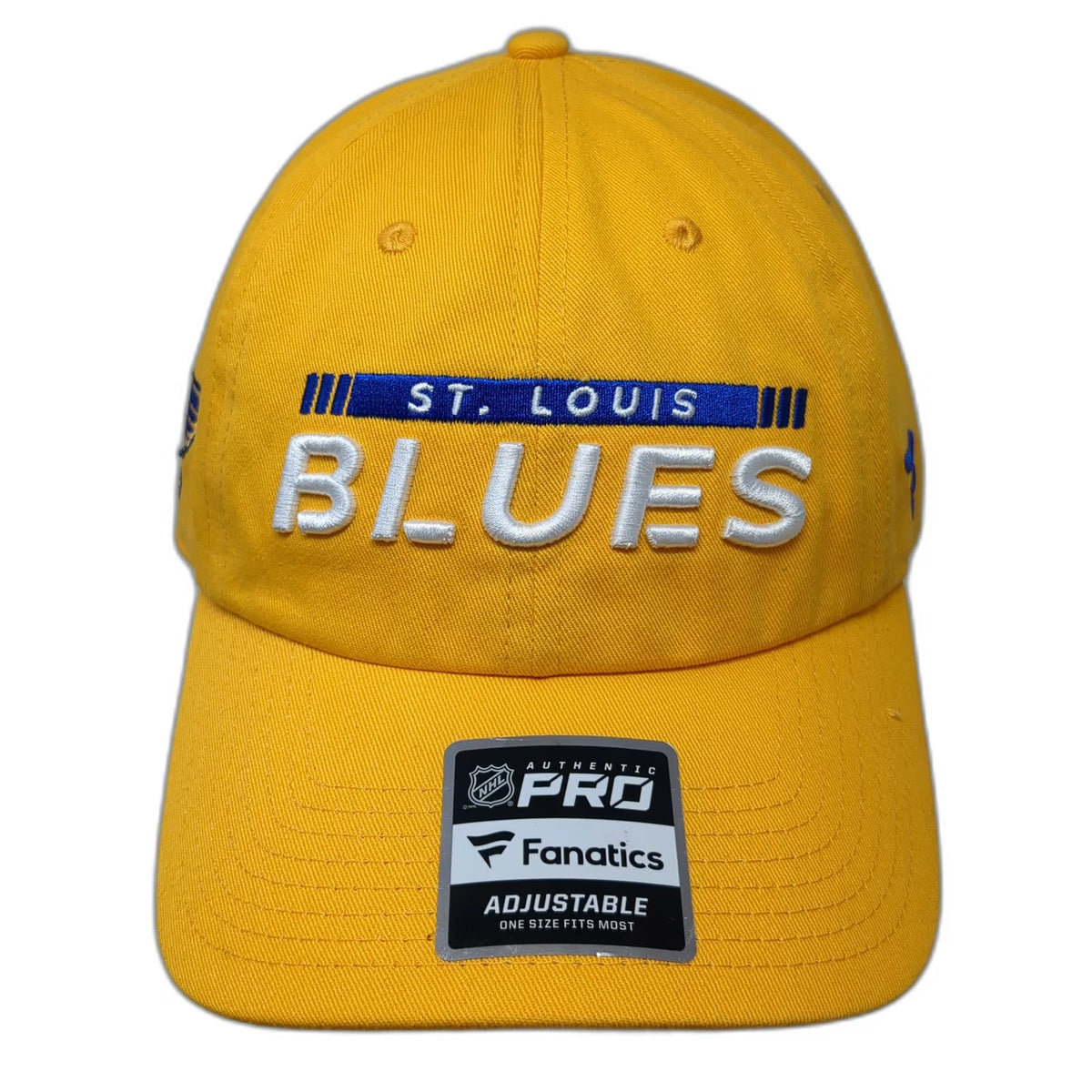 St Louis Blues NHL Fanatics Yellow Cap OSFM Adjustable Pro Logo Hat Blue White