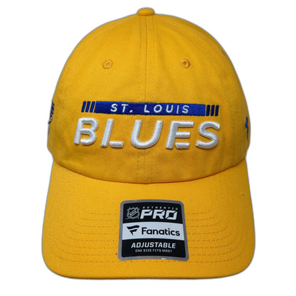 St Louis Blues NHL Fanatics Yellow Cap OSFM Adjustable Pro Logo Hat Blue White