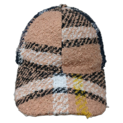 David and Young Baseball Cap Beige Blue White Yellow One Size Bouclé Plaid Hat