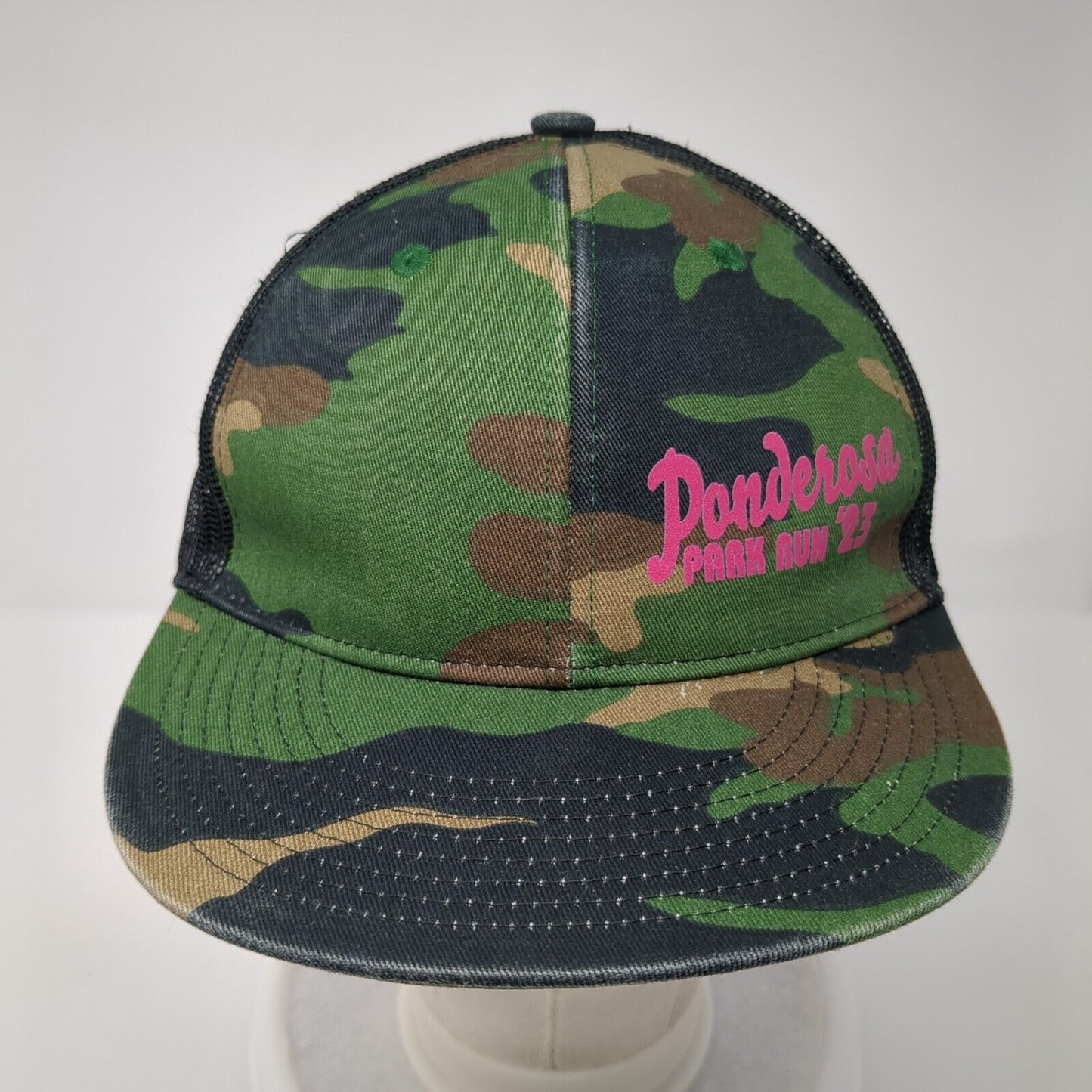 Panderosa Park Run '23 Snapback Trucker Hat Camouflage OS Adjustable Mesh Back