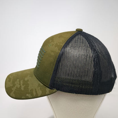 Runs Deep Tactical Trucker Hat Green Black One Size Mesh Snapback American Flag