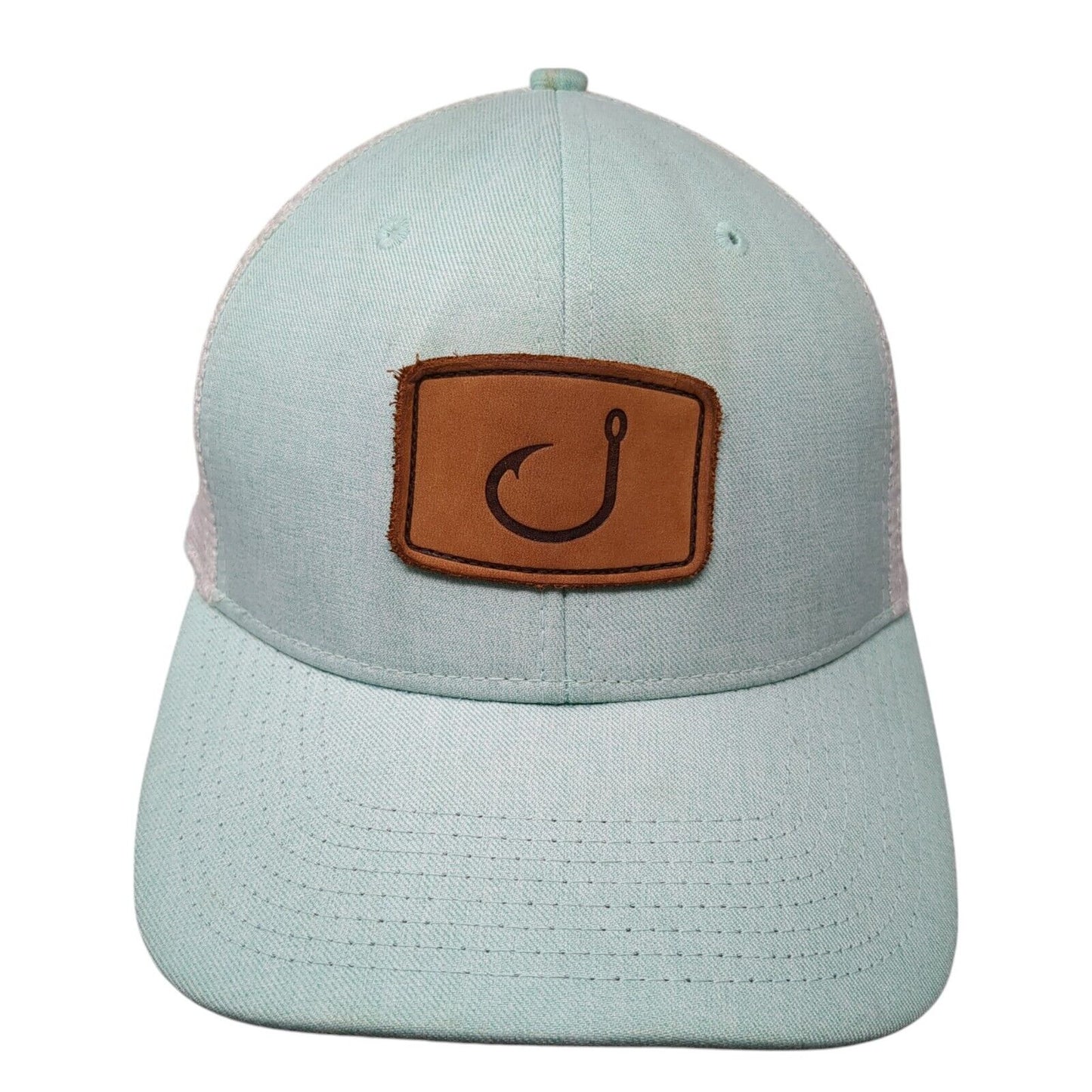 Fishing Hook Patch Snapback Trucker Hat Blue One Size Mesh Back Avid