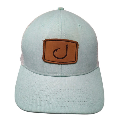 Fishing Hook Patch Snapback Trucker Hat Blue One Size Mesh Back Avid