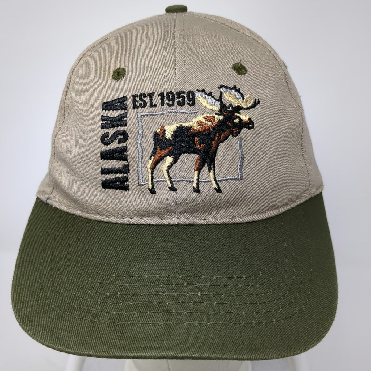 Tongass Trading Company Snapback Beige Green One Size Alaska Moose EST 1959 Hat