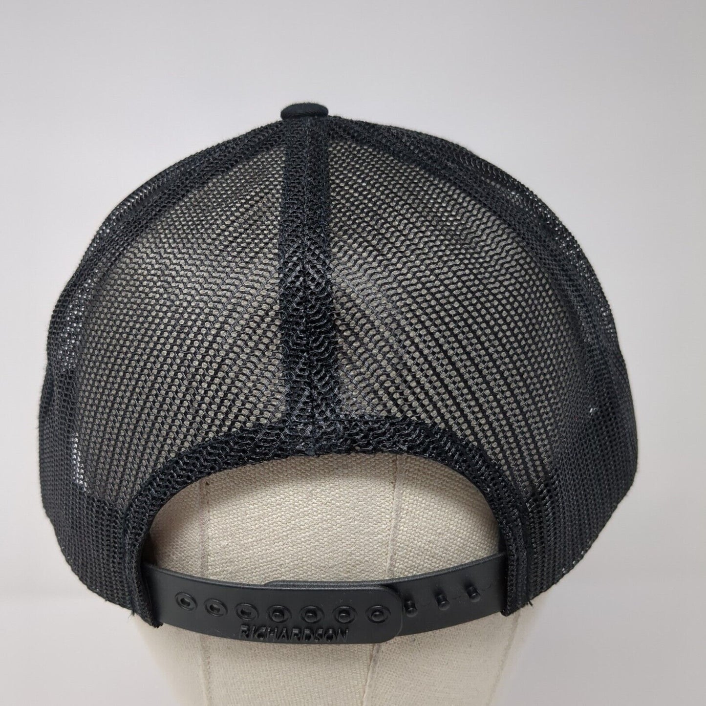 Richardson Snapback Trucker Hat Black One Size Mesh Back Embroidered Logo
