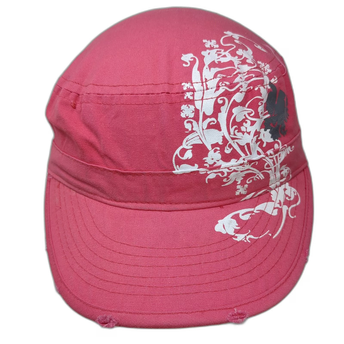 Army Cap Hat Pink One Size Graphic Scrollwork Cadet Design Cotton Bird Print