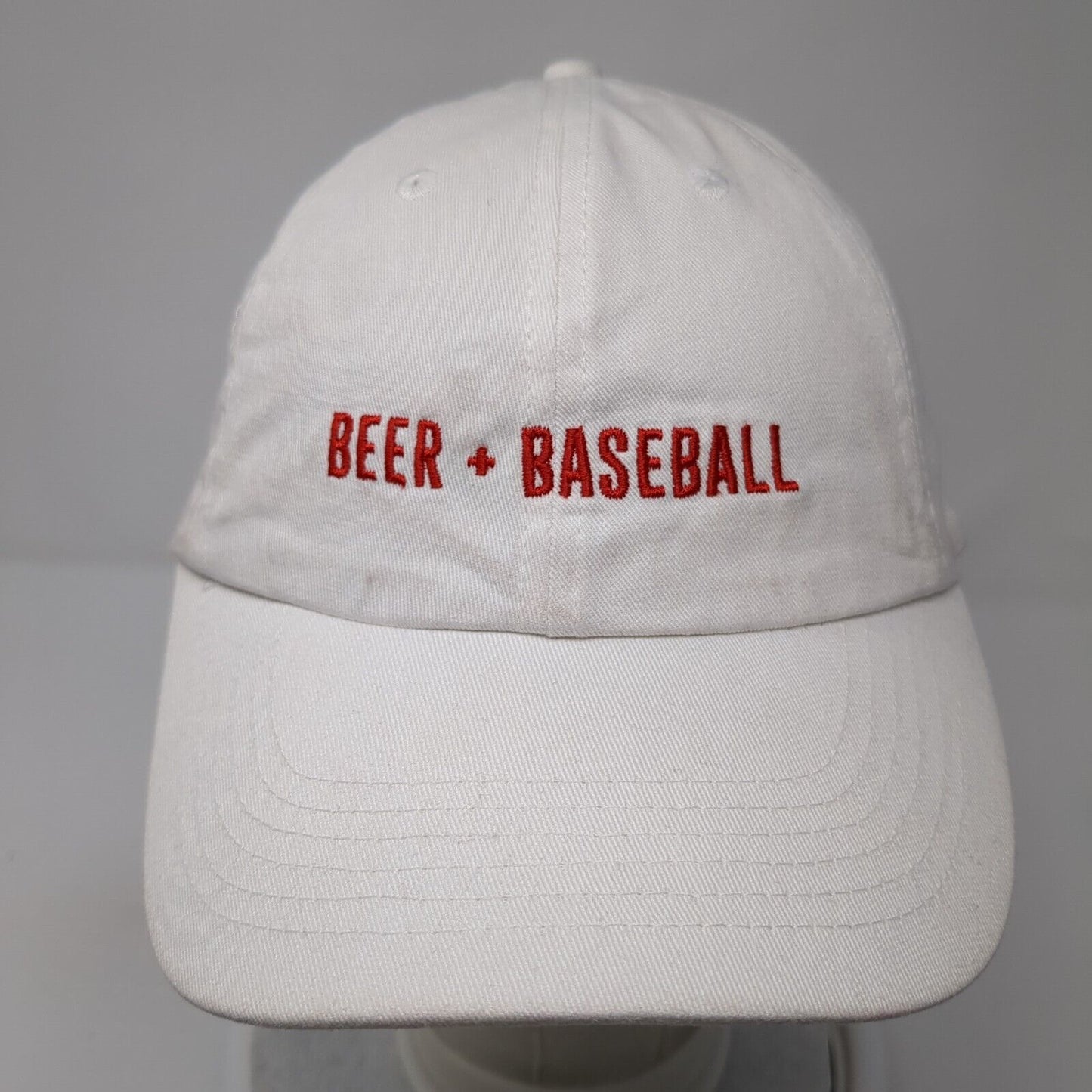 Beer + Baseball Slideback Hat White One Size Adjustable Vented Holes Cotton