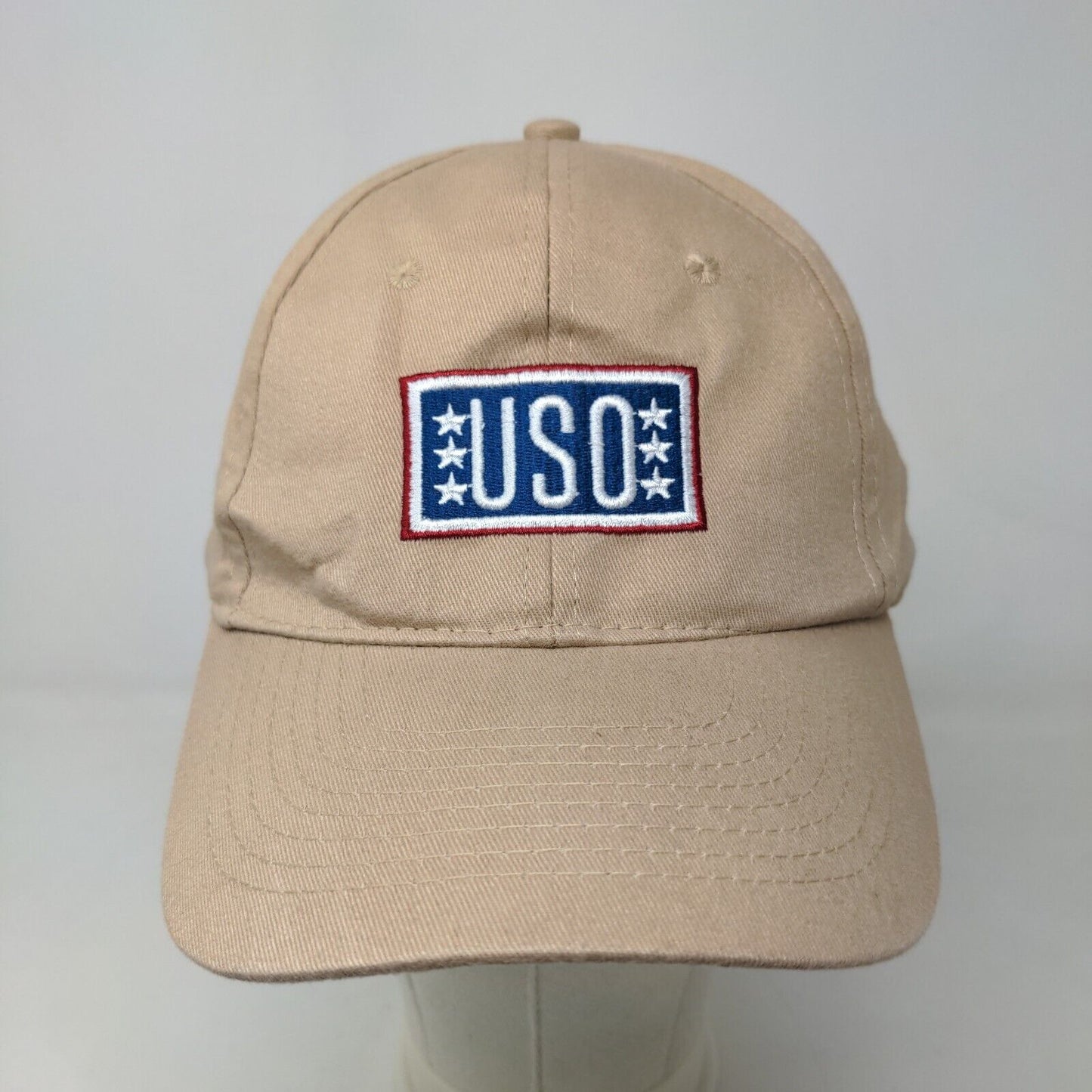 USO Men's Slideback Hat Tan Adjustable Embroidered Logo 100% Cotton