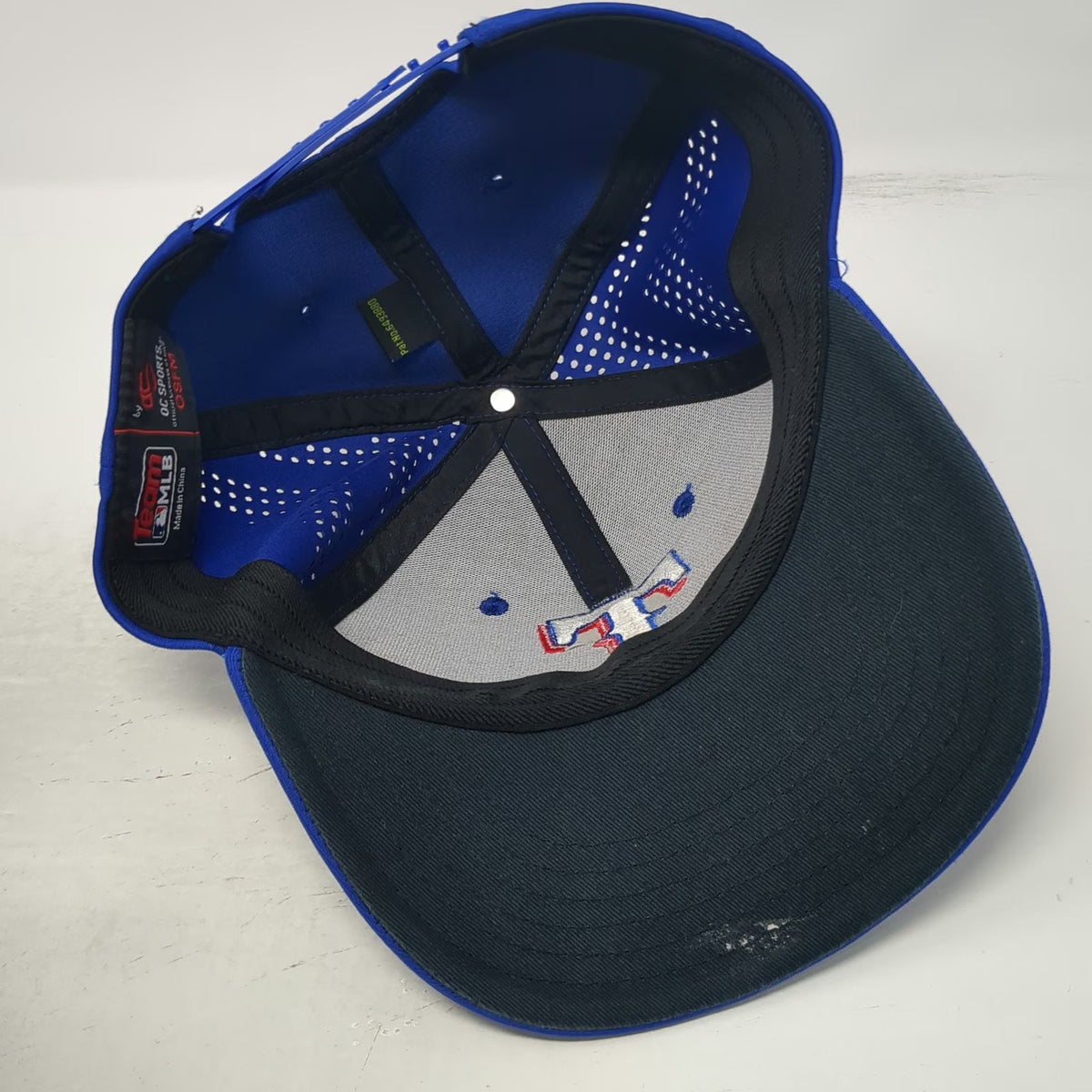 Texas Rangers MLB OC Sports Snapback Hat Blue One Size Laser Cut Vents Logo